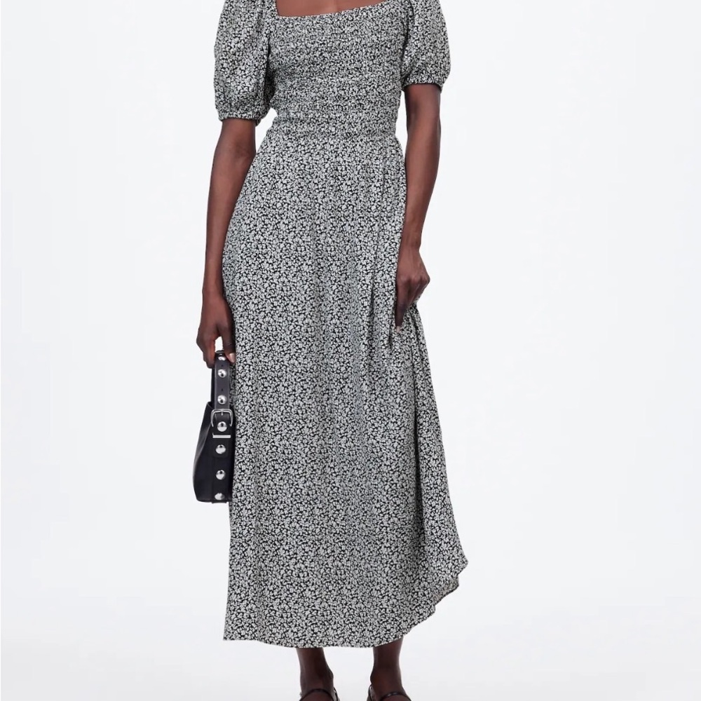 Madewell Monochrome Floral Midi Dress
